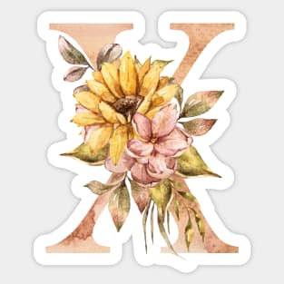 Watercolor sunflower bouquet monogram letter X Sticker